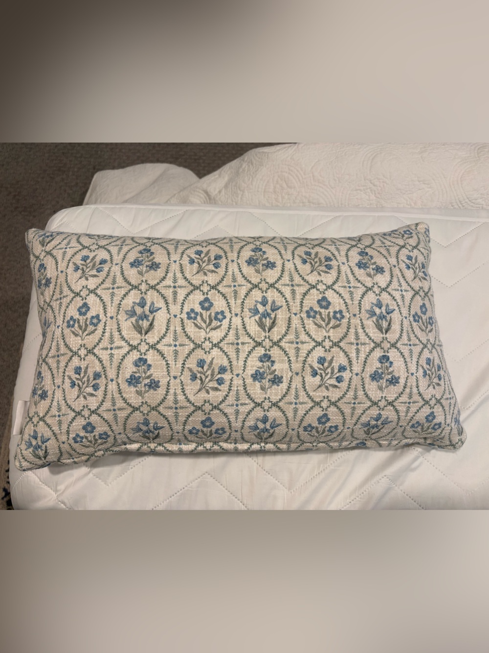 NWOT Embroidered Grandmillennial Floral Lumbar Pillow - Blue & Cream - Picture 2 of 2